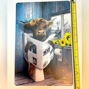 Cow On  Potty Metal Sign